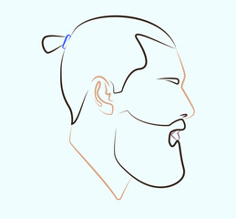 Silhouette of a male head. Flat illustration of face. Head icon. Male face avatar. Linear head. Bearded guy.