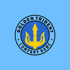 golden trident neptune poseidon king of ocean underwater or shiva hinduism goddess logo design vector