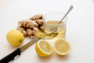 Healthy herbal tea with ginger and lemon