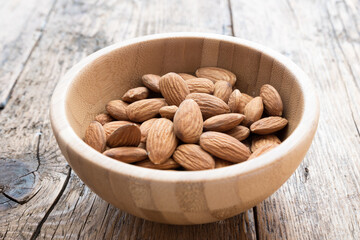 Almonds on the wooden table
