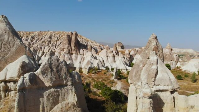 Cappadocia aerial drone view to Love Valley Goreme Turkey