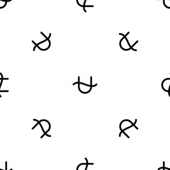 Seamless pattern of repeated black zodiac ophiuchus symbols. Elements are evenly spaced and some are rotated. Vector illustration on white background