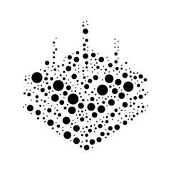 A large absorbent symbol in the center made in pointillism style. The center symbol is filled with black circles of various sizes. Vector illustration on white background