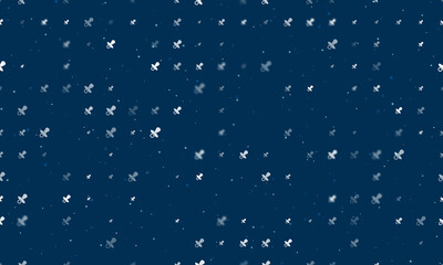 Seamless background pattern of evenly spaced white nipple symbols of different sizes and opacity. Vector illustration on dark blue background with stars