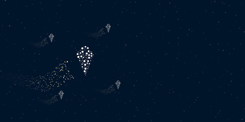 Fototapeta na wymiar A ice cream balls symbol filled with dots flies through the stars leaving a trail behind. There are four small symbols around. Vector illustration on dark blue background with stars
