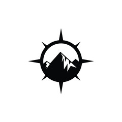 mountain compass adventure explore logo design vector