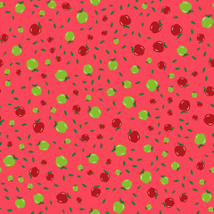 Beautiful apple patern in pink-red color. Vector image.