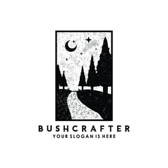 evergreen pine spruce conifer bush crafter night landscape vintage rustic logo design vector