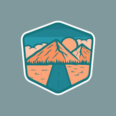 mountain emblem illustration for sticker or tshirt design