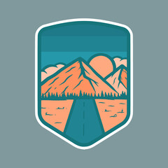 mountain emblem illustration for sticker or tshirt design