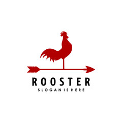 red rooster compass weather vane weathercock wind village farm old symbol sign logo design vector - obrazy, fototapety, plakaty