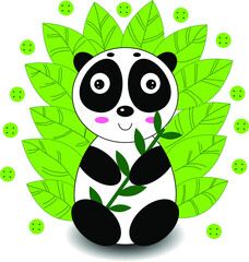 cute panda bear with bamboo branch