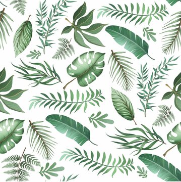 Tropical seamless pattern with green leaves