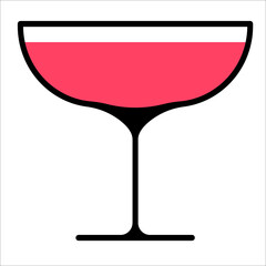Vector isolated cocktail glass. Pictogram champagne saucer. Flat style