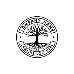 death tree of life oak bayan winter season without leaf sere stamp or sticker in the circle shape logo design vector