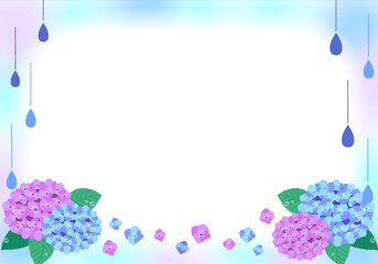 水彩風の雨と紫陽花のフレーム