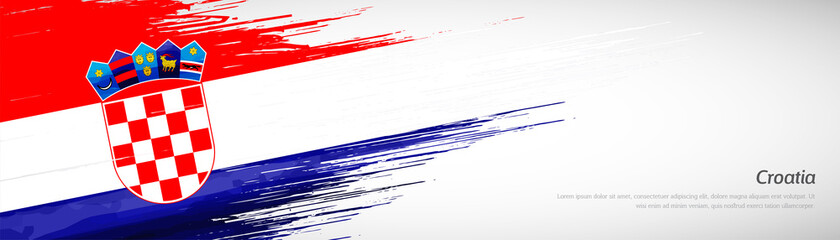 Abstract happy independence day of Croatia with creative watercolor national brush flag background