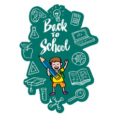 Back to school background with cute boy