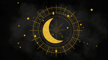 The sun, moon and stars with a magical and astrological design. With a gold, vintage edit.
