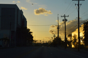 Fototapeta na wymiar Early morning on Miami street, South Florida, USA