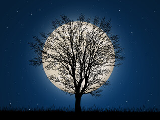Fototapeta na wymiar illustration of tree in the moonlight