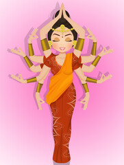 illustration of goddess Shiva with ten arms