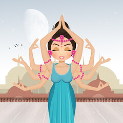 illustration of goddess Shiva with ten arms