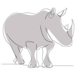 gray rhinoceros one line drawing isolated, vector