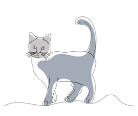 gray cat one line drawing isolated, vector