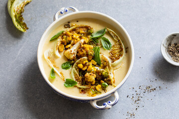 Cauliflower and sweetcorn plant based soup