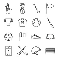 Hurling game icons set, outline style - obrazy, fototapety, plakaty
