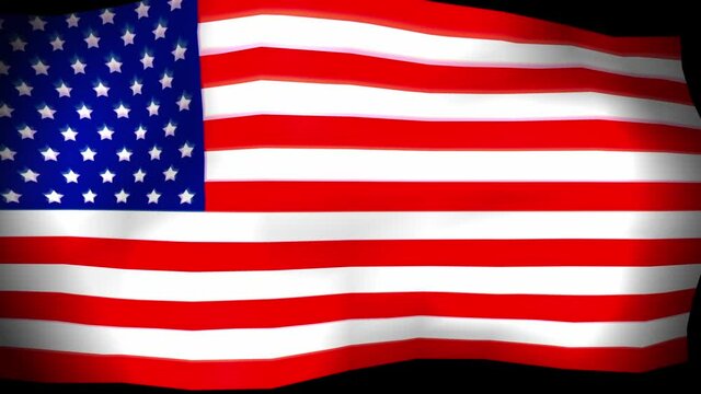 Close-up animation of the American flag waving. 3D render. Bright, shiny USA flag. Background animation