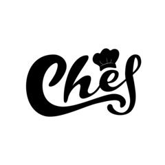 Chef digital lettering with cooking cap. Printable logo for cookers and chefs, restaurants, cafes, bars.