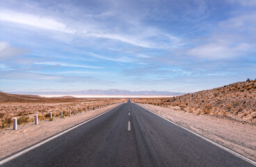 Fototapeta na wymiar vanishing road in the desert