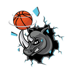 Rhino basketball with broken wall design illustration vector eps format , suitable for your design needs, logo, illustration, animation, etc.