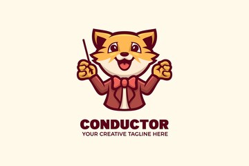 Cute Tiger Conductor Orchestra Mascot Logo Template
