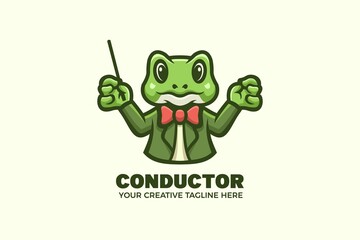 Cute Frog Conductor Orchestra Mascot Character Logo Template