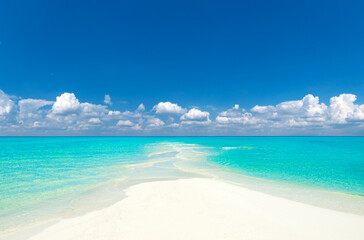 tropical Maldives island with white sandy beach and sea - obrazy, fototapety, plakaty