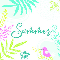 Fototapeta na wymiar Hello Summer. Trendy abstract art templates. Suitable for social media posts, mobile apps, banners design. Vector fashion backgrounds. Leaves and plants. Summer holidays. Summer sales