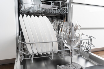 Wine glasses in dishwasher machine