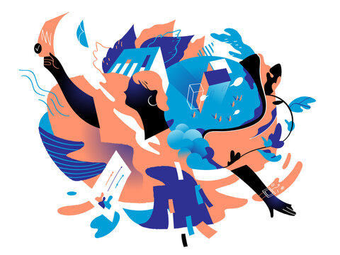 Donna immersa nel flusso di documenti e caos urbano 