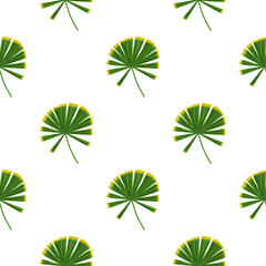 Isolated simple nature seamless pattern with doodle green palm licuala silhouettes. White background.