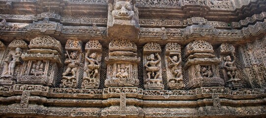 Fine carving of sculptures, Konark Sun Temple in India