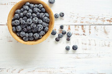 Fresh blueberry. Flat layot, copy space