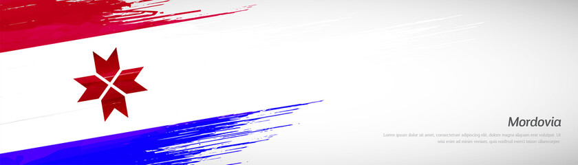 Abstract happy national day of Mordovia with creative watercolor national brush flag background