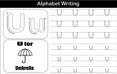 alphabet u handwriting practice with picture