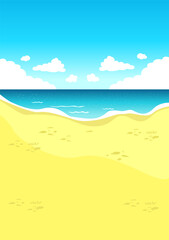 Vector illustration of a beautiful summer landscape with a panoramic view from the beach to the sea with an empty place for text
