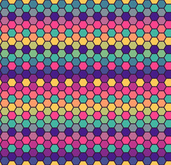 Colored hexagons, psychedelic  - abstract geometric seamless pattern. Vector background for fabric, textile, wallpaper, posters, gift wrapping paper, napkins, tablecloths, pajamas. Print for kids