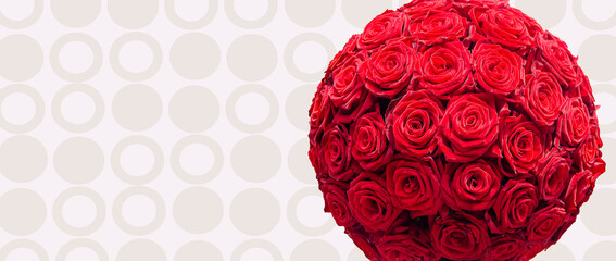 Rosen Blumenstrauß in Kugel formen, Collage, Nahaufnahme,  bunter Hintergrund