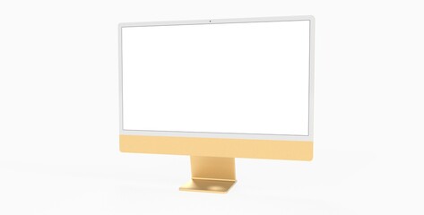 Realistic 3D Computer, with a white screen, isolated on a background